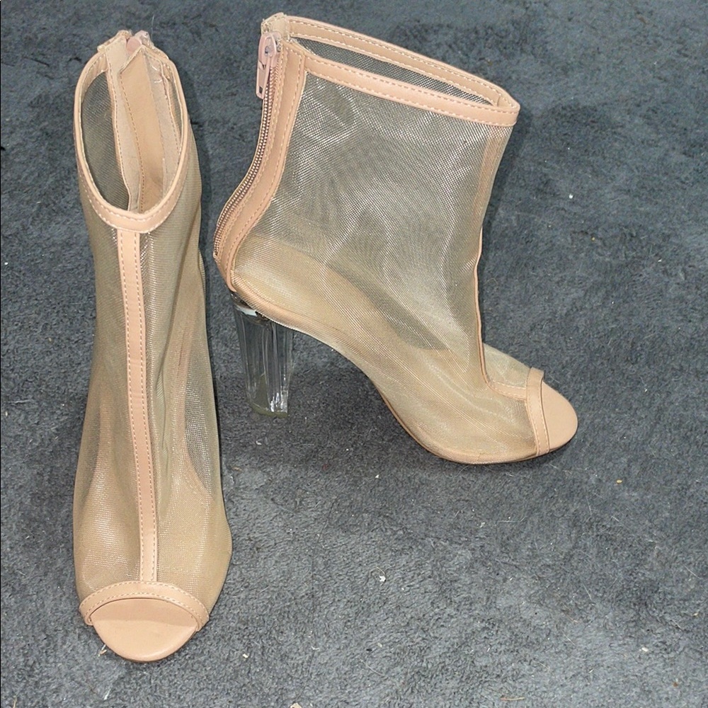 Charlotte Russe Beige Tina Mesh Peep-Toe Ankle Boots